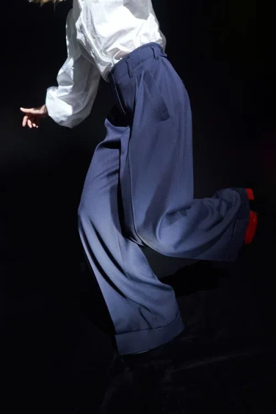 Maison Common Wide Leg Pants With Cuff In Blue