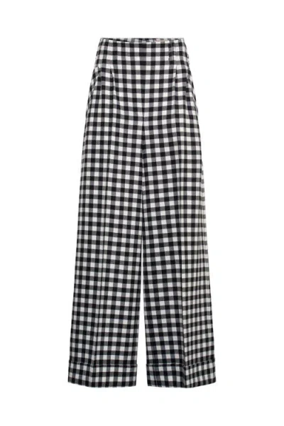 Maison Common Wide Leg Plaid Pants With Cuff In Black