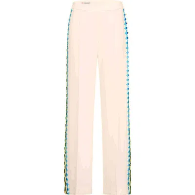 Maison Common Wide Leg Trousers With Macrame Ribbons In Multi