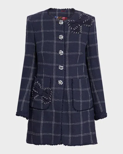 Maison Common Windowpane Long Jacket In Blue