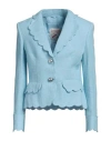 Maison Common Scalloped Cotton-blend Two-button Tweed Jacket In Blue