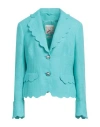 Maison Common Scalloped Cotton-blend Two-button Tweed Jacket In Blue