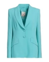 Maison Common Woman Blazer Turquoise Size 16 Triacetate, Polyester In Blue