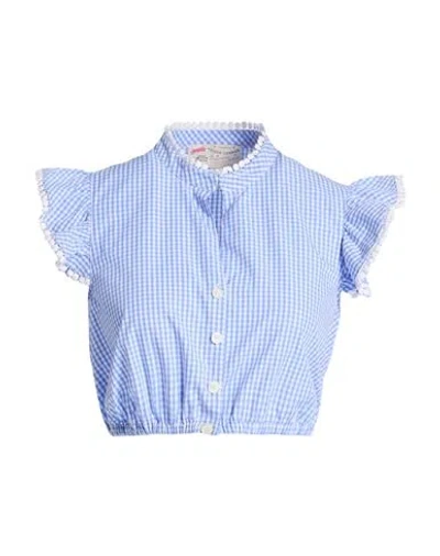 Maison Common Woman Top Azure Size 4 Cotton, Polyamide, Elastane In Blue