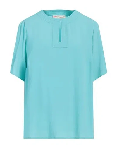 Maison Common Woman Top Sky Blue Size 14 Acetate, Silk