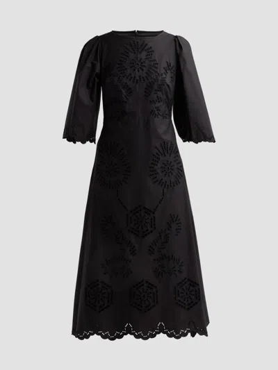 Maison Common Women's Broderie Anglaise A-line Midi Dress In Black