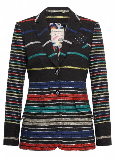 Maison Common Women's Cotton Blend Button Striped Blazer In Black Multi