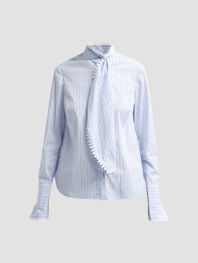 Maison Common Women's Embroidered Stripe Cotton Shirt In Blue