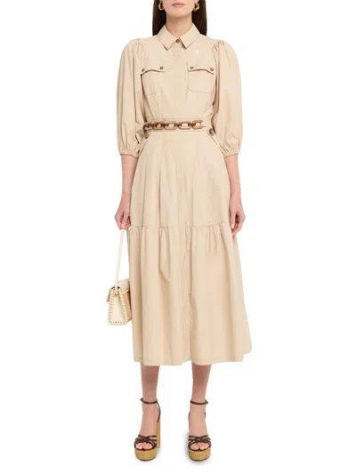 Maison Common Women's Gathered Cotton Midi-dress In Sand