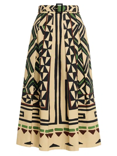 Maison Common Women's Patterned Cotton Canvas Belted Midi-skirt In Multi