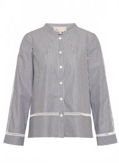 Maison Common Women's Stripe Cotton Shirt In Black And White In Blue
