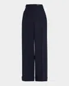 Maison Common Wool-blend Wide-leg Cuffed Pants In Blue