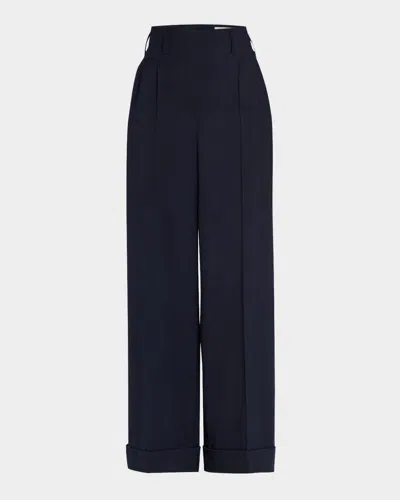 Maison Common Wool-blend Wide-leg Cuffed Pants In Blue