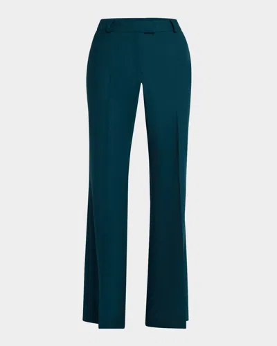 Maison Common Wool-blend Wide-leg Pants In Dark Green
