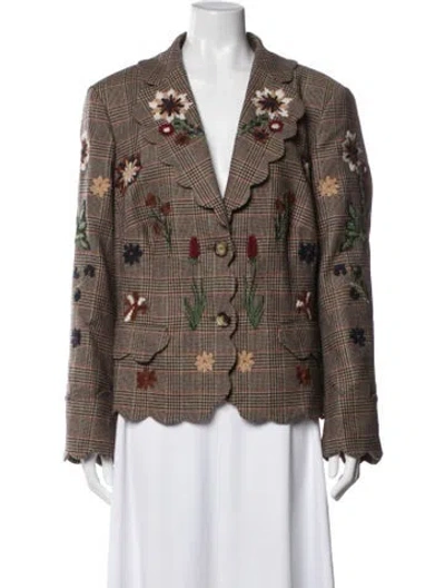 Pre-owned Maison Common Wool Plaid Print Blazer In Brown