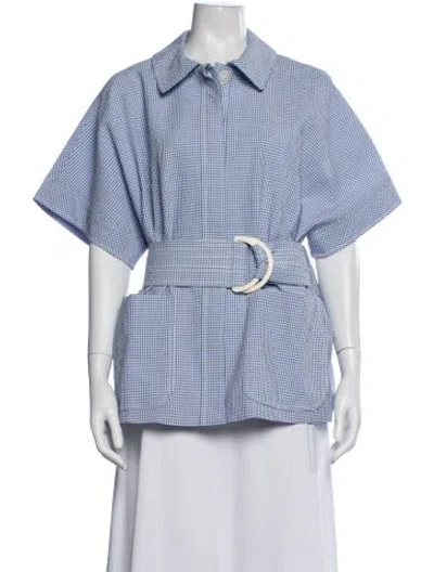 Pre-owned Maison Common Wool Plaid Print Button-up Top In Blue