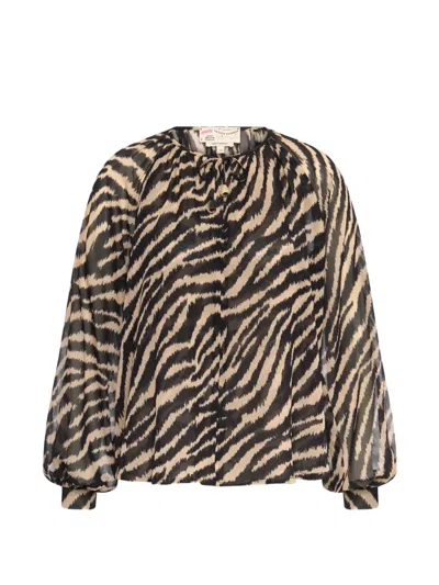 Maison Common Zebra-print Silk Blouse In Blue
