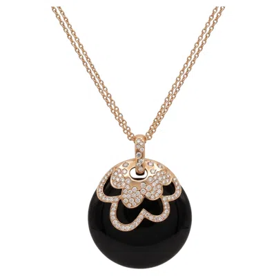 Pre-owned Maison Crivelli Crivelli 18k Rose Gold Diamond & Onyx Double Chain Pendant Necklace In Red