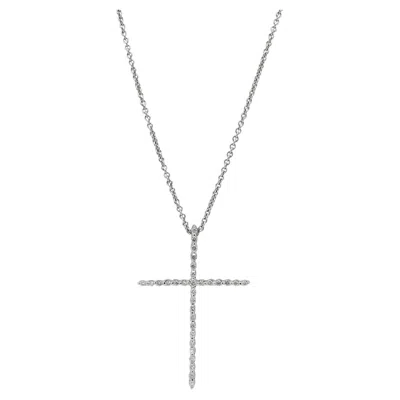 Pre-owned Maison Crivelli Crivelli Diamond Cross Pendant Necklace 18k White Gold 0.21ctw