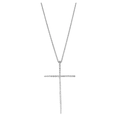 Pre-owned Maison Crivelli Crivelli Diamond Cross Pendant Necklace 18k White Gold 0.30ctw