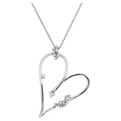 Pre-owned Maison Crivelli Crivelli Large Heart Diamond Pendant Necklace 18k White Gold 0.71ctw