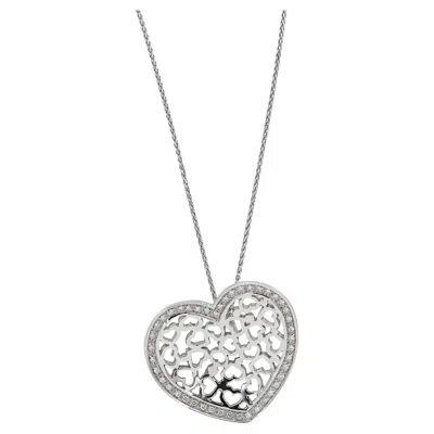 Pre-owned Maison Crivelli Crivelli Openwork Heart Diamond Pendant Necklace 18k White Gold 0.31ctw