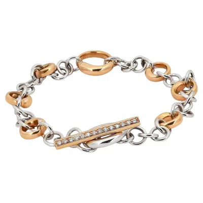 Pre-owned Maison Crivelli Crivelli Round Link Diamond Chain Bracelet 18k White & Rose Gold 0.10ctw