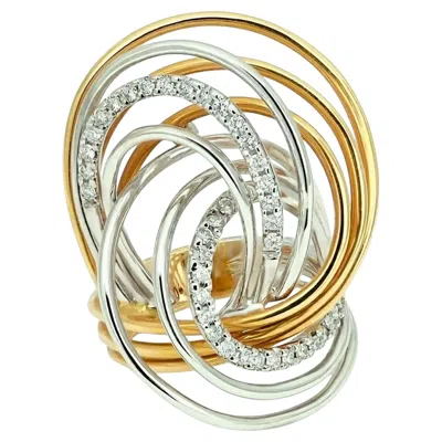 Pre-owned Maison Crivelli Crivelli Tri Color Swirl Cocktail Diamond Ring 18k White & Yellow Gold 0.50ctw