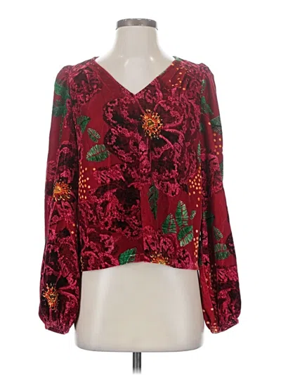 Pre-owned Maison D' Amelie Long Sleeve Blouse In Burgundy