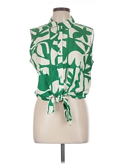 Maison D' Amelie Sleeveless Button Down Shirt In Green