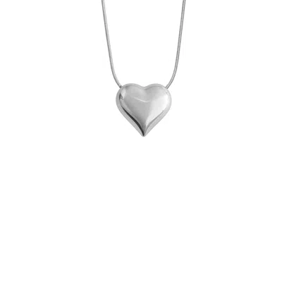 Maison De Gala Women's Silver Puffy Heart Pendant Necklace