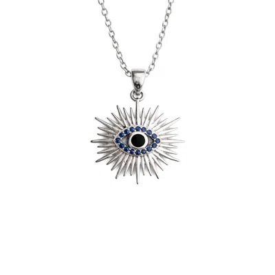 Maison De Gala Women's Silver Sunburst Evil Eye Pendant Necklace