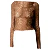 Maison De Hoe Women's Cocoa Brown Lace Whisper Blossom Knit Top In Brown