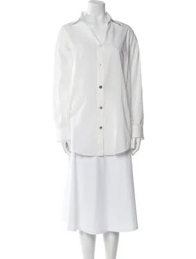 Pre-owned Maison De Papillon Long Sleeve Button-up Top In White
