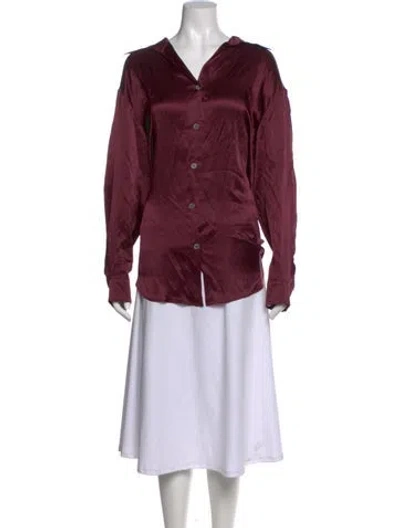 Pre-owned Maison De Papillon Silk Long Sleeve Button-up Top In Burgundy