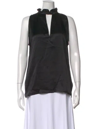 Pre-owned Maison De Papillon Silk Mock Neck Top In Black
