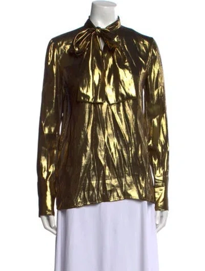 Pre-owned Maison De Papillon Silk Printed Button-up Top In Green