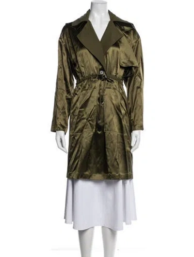 Pre-owned Maison De Papillon Silk Trench Coat W/ Tags In Green