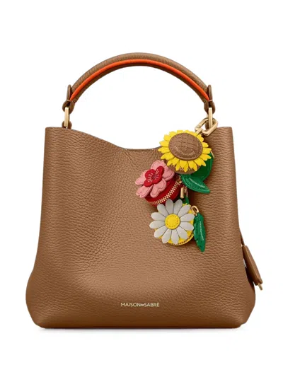 Maison De Sabre Bloom Sunflower-shape Leather Charm In Brown