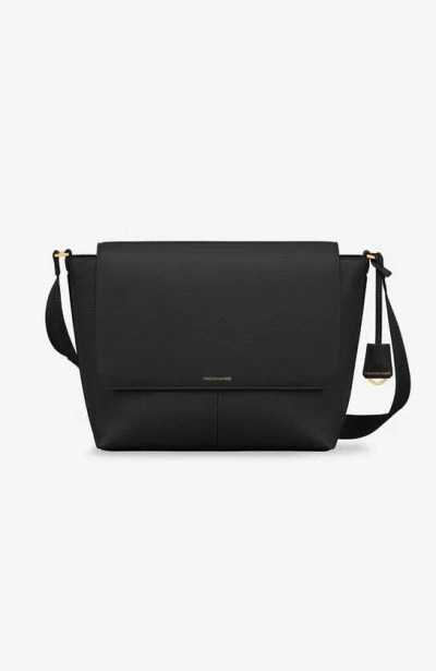 Maison De Sabre Leather Flaire Messenger Bag In Black Caviar