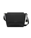 Maison De Sabre Leather Flaire Messenger Bag In Black Caviar