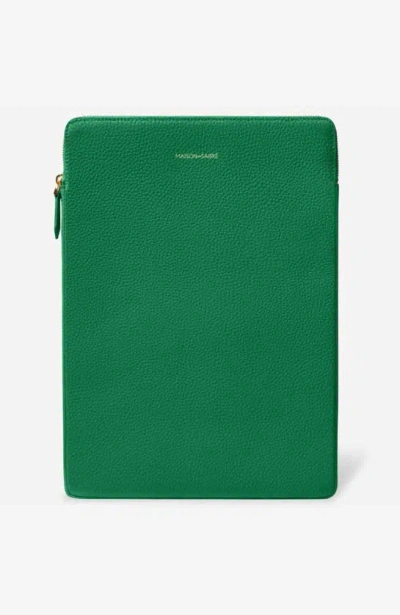 Maison De Sabre Leather Laptop Case In Emerald Green