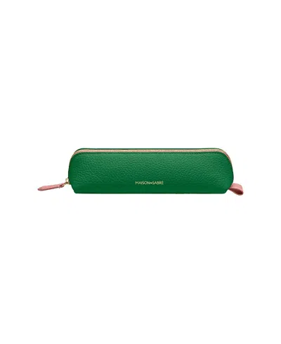 Maison De Sabre Leather Pencil Case In Emerald Lily