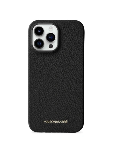 Maison De Sabre Leather Phone Case Iphone 15 Pro In Black Caviar