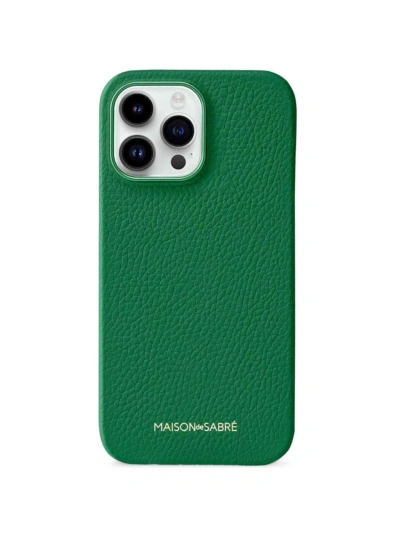 Maison De Sabre Leather Phone Case Iphone 15 Pro In Emerald Green