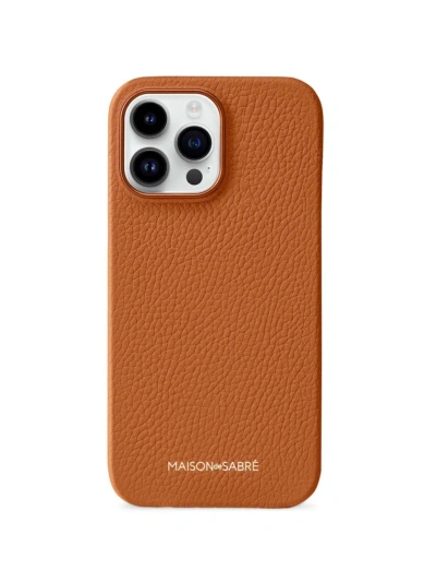 Maison De Sabre Leather Phone Case Iphone 15 Pro In Pecan Brown