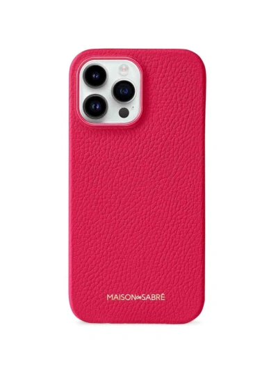 Maison De Sabre Leather Phone Case Iphone 15 Pro In Shibuya Fuchsia