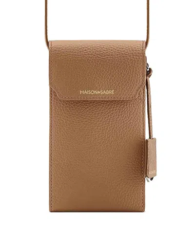 Maison De Sabre Leather Phone Pouch In Sandstone Brown