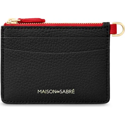 Maison De Sabre Zipped Leather Card Holder In Black