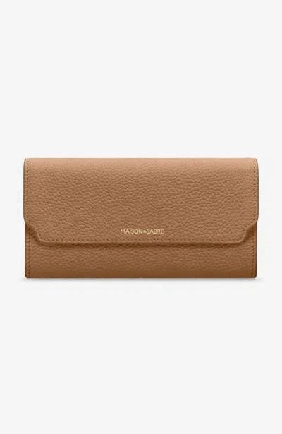 Maison De Sabre Long Leather Flap Wallet In Sandstone Lily